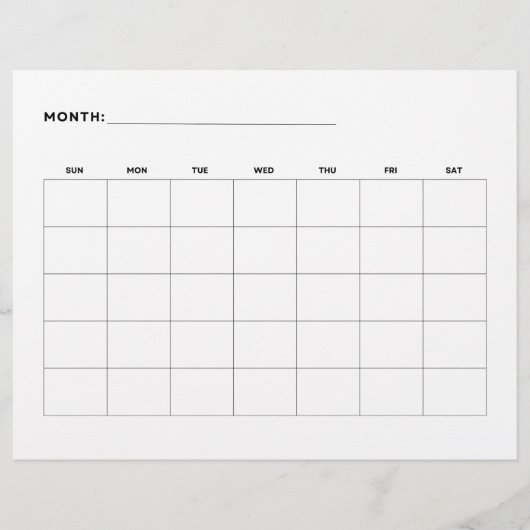 Leerer Monats Kalender Querformat 5 Wochen A4 Flyer (Vorne)