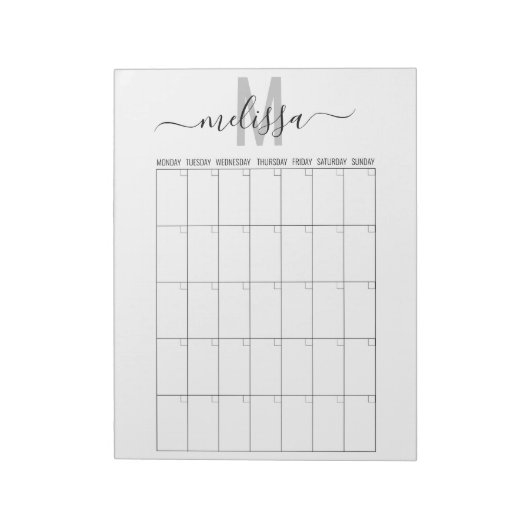 Leerer Monats-Monogramm-Kalender Planer Notizblock (Rotiert)
