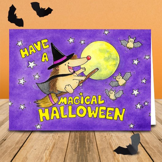 Leerer Süßer Halloween Igel Hexe Karte