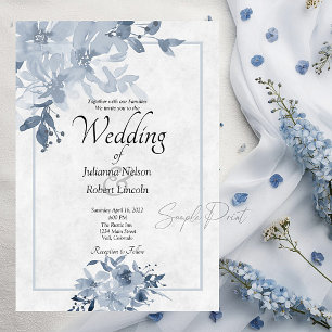 Leeres Budget Blau Aquarell Blumen Hochzeit Einladung