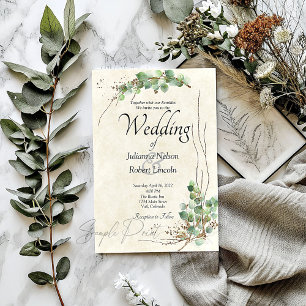 Leeres Budget Eukalyptus- und Goldhochzeit  Einladung