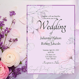 Leeres Budget Hochzeit lila floral  Einladung