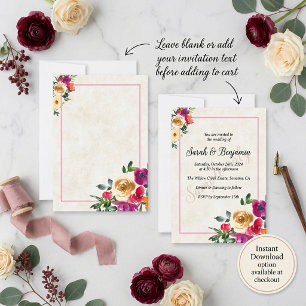 Leeres Budget Lemon und Magenta Blumen Hochzeits-E Einladung