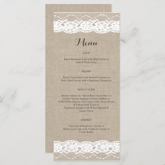 Leerzeichen im Menü "Burlap" in Weiß Menükarte (Vorne/Hinten)