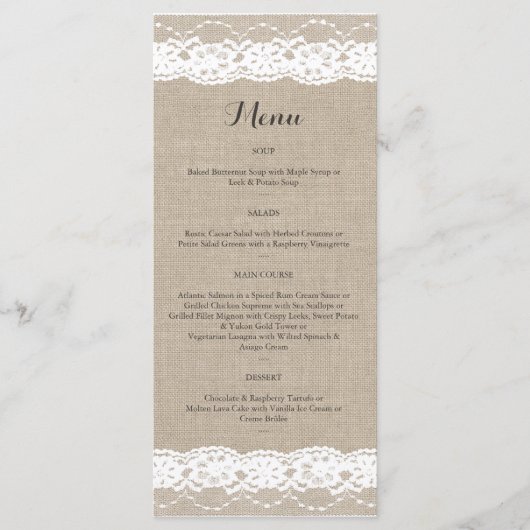 Leerzeichen im Menü "Burlap" in Weiß Menükarte (Vorderseite)