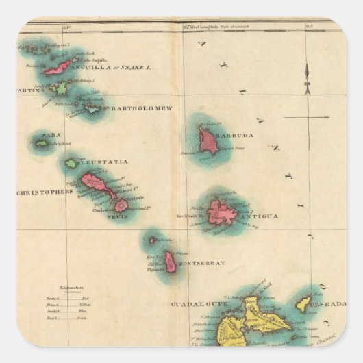 Leeward Islands Quadratischer Aufkleber (Vorderseite)