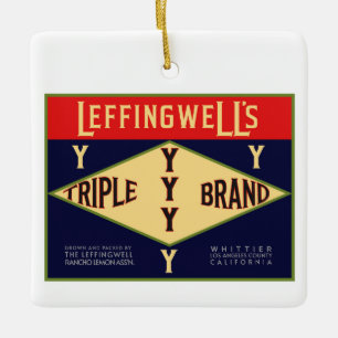 LEFFINGWELL'S TRIPLE Y MARKE WHITTIER CA KERAMIKORNAMENT