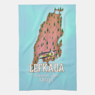 Lefkada Griechenland Reiseplakat. Geschirrtuch