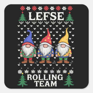 Lefse Rollendes Weihnachtsback-Gnom-Team Xmas  Quadratischer Aufkleber