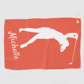 Lefthanded "golfer Michelle" orange rot Golfhandtuch (Horizontal)
