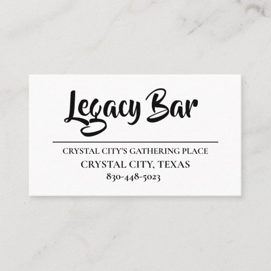 LEGACY BAR BUSINESS CARDS VISITENKARTE (Vorderseite)