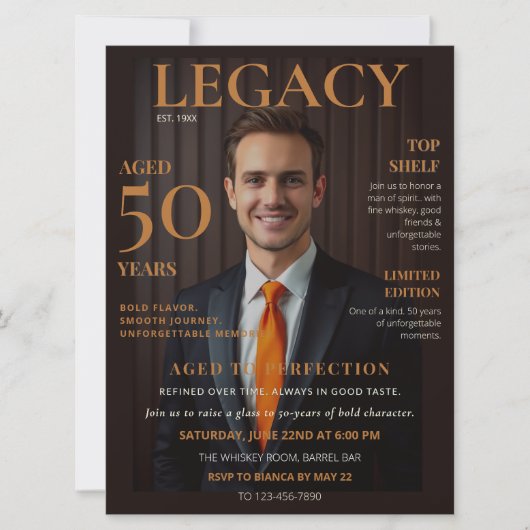 Legacy Birthday Design for Ihm - Whiskey Label Einladung (Vorderseite)