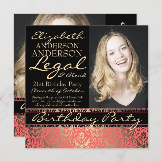 Legales und blondes elegantes und lustiges einladung (Vorne/Hinten)