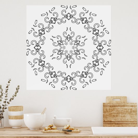 legant Scrollwork Mandala with Leaf Flourishes Poster (Küche)