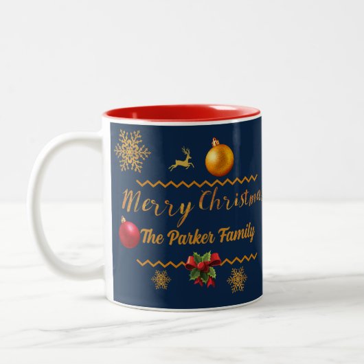 Lege deinen Namen in Christmas elegantes Blau Zweifarbige Tasse (Links)