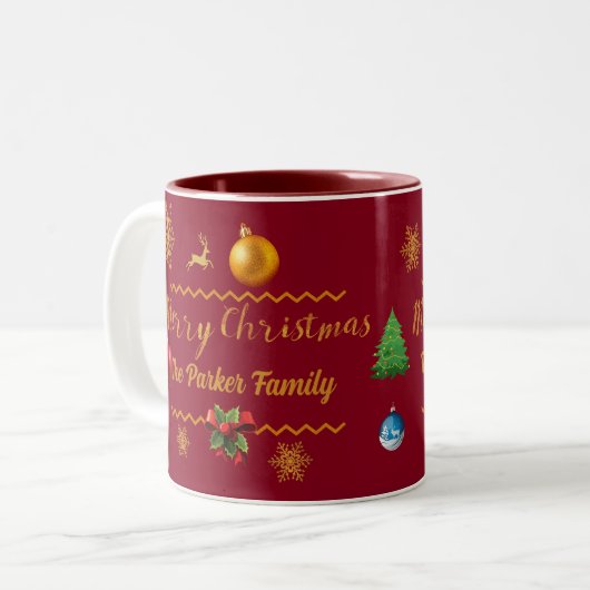 Lege deinen Namen in Weihnachten elegant Zweifarbige Tasse (Vorderseite Links)