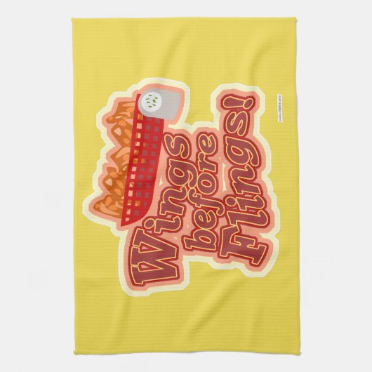 Lege Wings Before Flings Funny Chicken Motto Geschirrtuch (Vertikal)