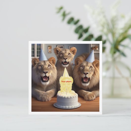 Legen Sie mein Gesicht in das Bild, Löwen und Kind Karte (Stehend Vorderseite)