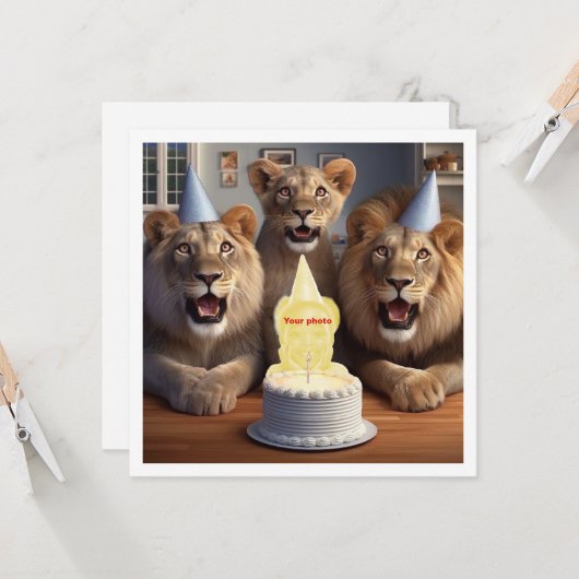 Legen Sie mein Gesicht in das Bild, Löwen und Kind Karte (Vorderseite/Rückseite Beispiel)