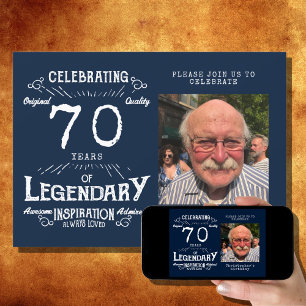 Legend 70. Geburtstagsfoto Blau Vintage Einladung
