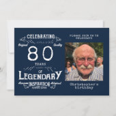 Legend 80. Geburtstag Foto Blau Vintag Einladung (Vorderseite)