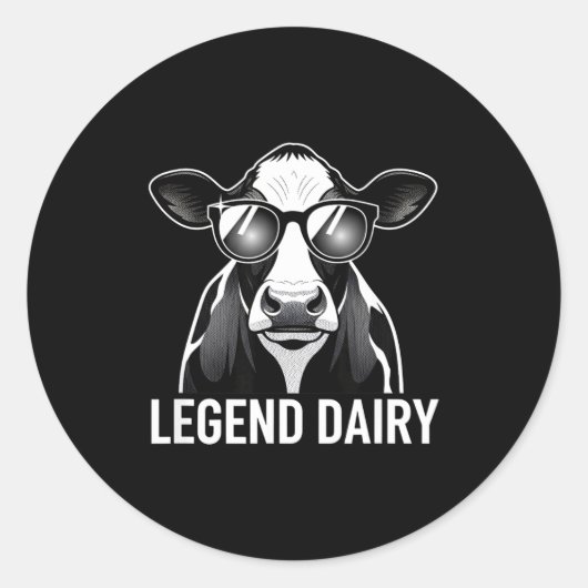 Legend Dairy, Cool Cow With Sungles Runder Aufkleber (Vorderseite)