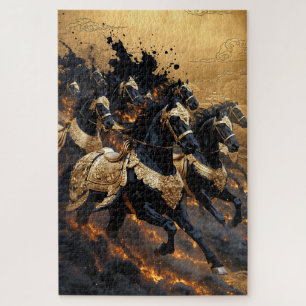 Legendäre Goldene Feuerpanzer-Pferde-Jigsaw-Puzzle Puzzle