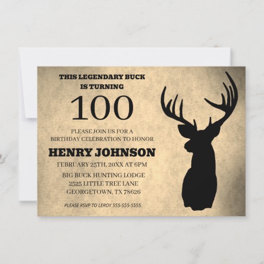 Legendärer Bock 100. Geburtstag Jagd Einladung (Vorderseite)