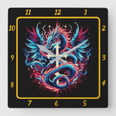 Legendärer Drache und heiliges Kreuz Quadratische Wanduhr (Vorderseite)