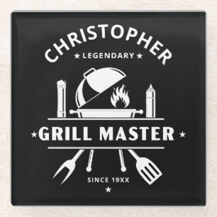 Legendärer Grillmeister Benutzerdefinierter Name Glasuntersetzer