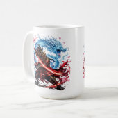 Legendärer Samurai & Blauer Drache Becher | Japani Kaffeetasse (Vorderseite Links)