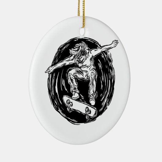 Legendärer Skater beim Skateboarden im Mittelluftb Keramik Ornament (Rechts)