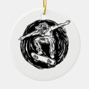 Legendärer Skater beim Skateboarden im Mittelluftb Keramik Ornament