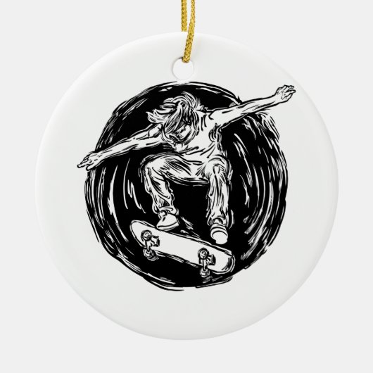 Legendärer Skater beim Skateboarden im Mittelluftb Keramik Ornament (Vorne)