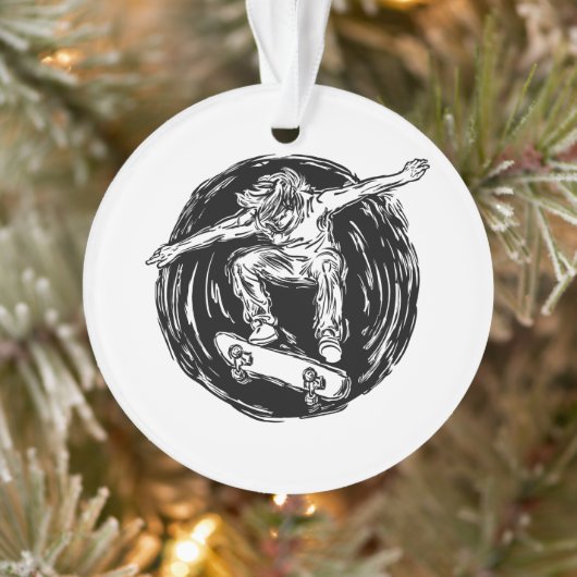 Legendärer Skater beim Skateboarden im Mittelluftb Ornament (Baum)