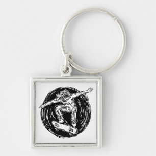 Legendärer Skater beim Skateboarden im Mittelluftb Schlüsselanhänger