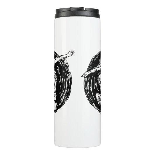 Legendärer Skater beim Skateboarden im Mittelluftb Thermosbecher (Rückseite)