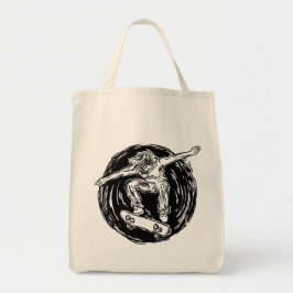 Legendärer Skater beim Skateboarden im Mittelluftb Tragetasche