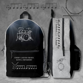 Legendary Drummer Black Gray Rudiment Music Bedruckter Rucksack