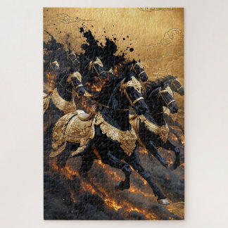 Legendary Gold Armored Horses of Fire Jigsaw Puzzl Puzzle