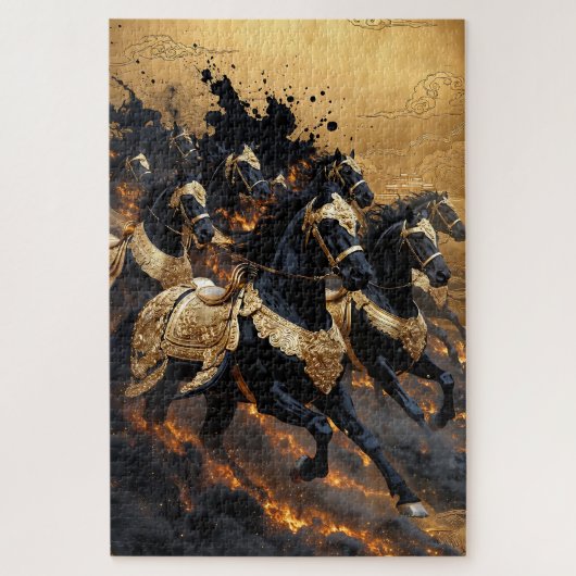 Legendary Gold Armored Horses of Fire Jigsaw Puzzl Puzzle (Vertikal)
