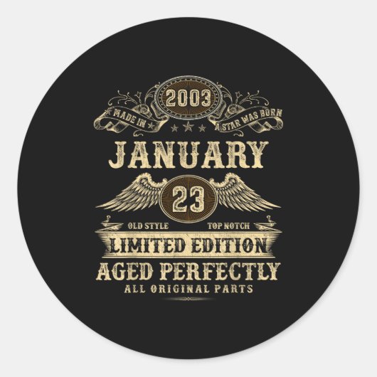 Legendary Man Born January 2003 23rd Birthday  Runder Aufkleber (Vorderseite)