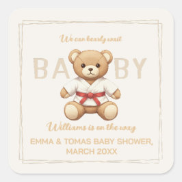 Legendary Red Belt Judo Bear – Baby Shower Quadratischer Aufkleber