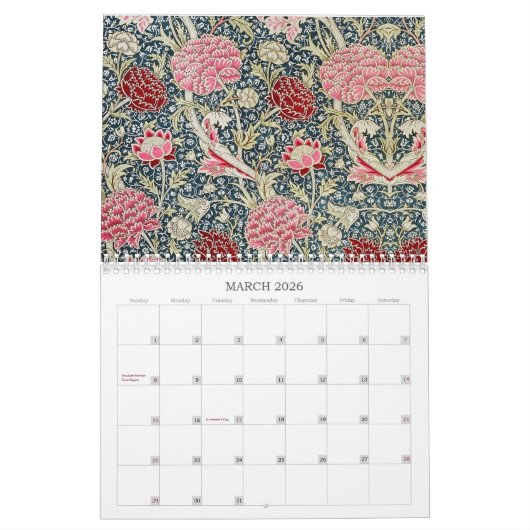 Legendary William Morris Textile Designs Kalender (Mär 2026)