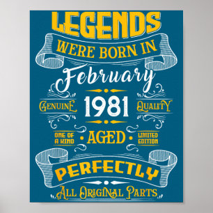 Legende Februar 1981 Vintage 45. Geburtstag T-Shir Poster