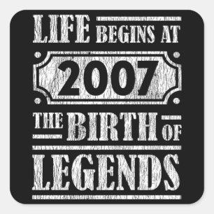 Legende, geboren 2007, Retro-Vintage-Geburtstagsge Quadratischer Aufkleber