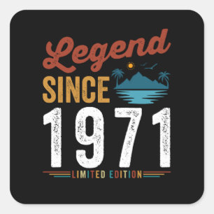 Legende seit 1971 Geburtstag Retro Vintage Quadratischer Aufkleber