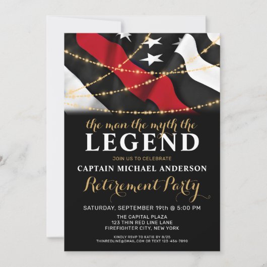 Legende Thin Red Line Feuerwehrruhestand Einladung (Vorderseite)