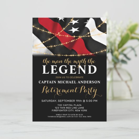 Legende Thin Red Line Feuerwehrruhestand Einladung (Stehend Vorderseite)
