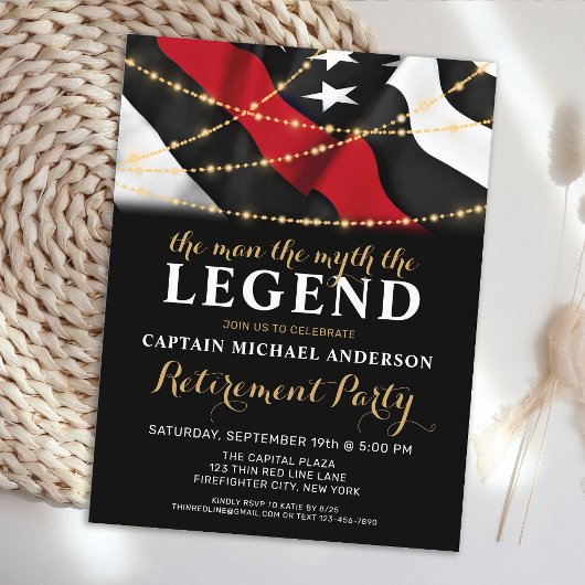Legende Thin Red Line Feuerwehrruhestand Einladungspostkarte